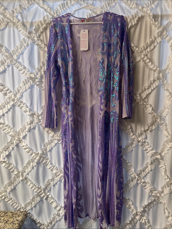 southern fried chics Jackets & Blazers - Southern Fried Chics Lavender Purple Sequin Embellished Long Duster
